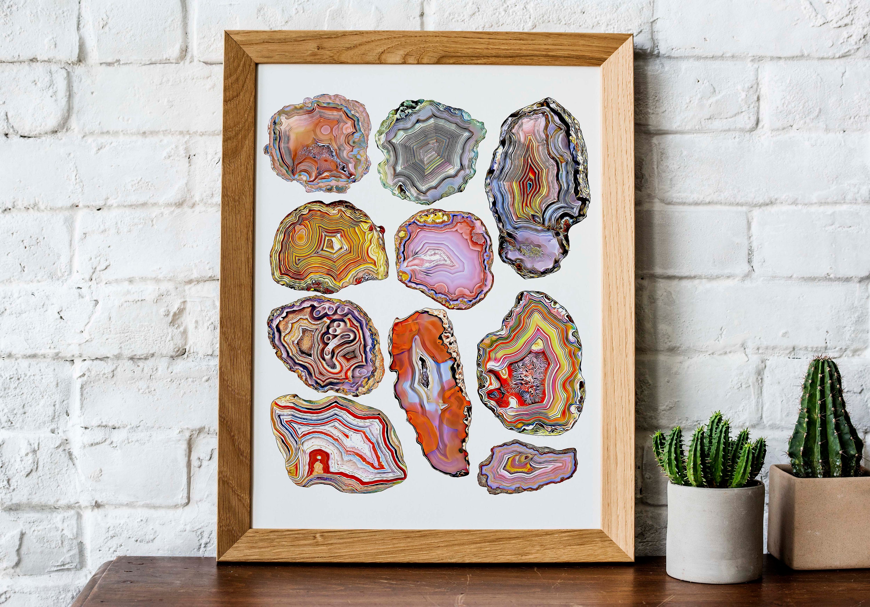Agate slice art | watercolor crystal illustration | mineral gemstones chart |  geology watercolor illustration