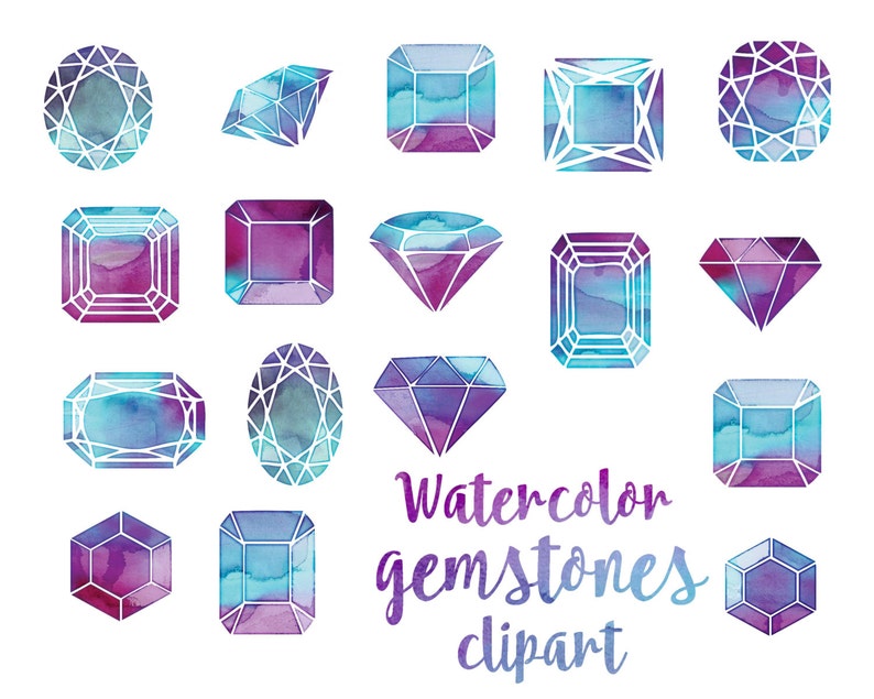 Graphic Resources Jewels clipart gems clipart crystals digital gemstones minerals rocks Hand Drawn watercolor diamond crystal