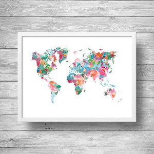 Watercolor World map, Geography print, Travel art print, Printable Wanderlust decor