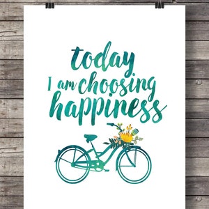Happiness Bicycle Art Print: Inspirational Green Bike (Digital Download)