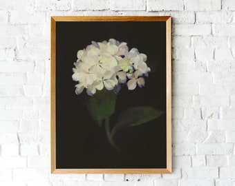 Hydrangea Painting | Vintage art Print | Dark wall art | Moody Antique Botanical Art | Fall decor winter decor | Antique painting