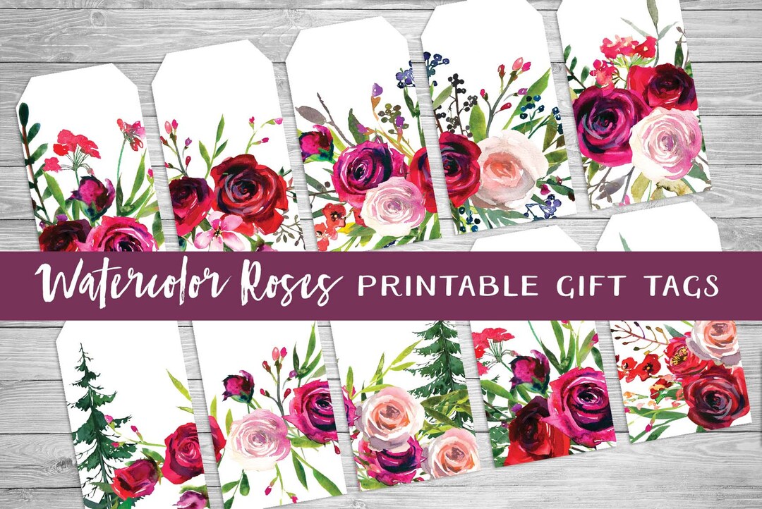 Printable Gift Tags, Roses Gift Tags, Birthday Gift Tags, Printable