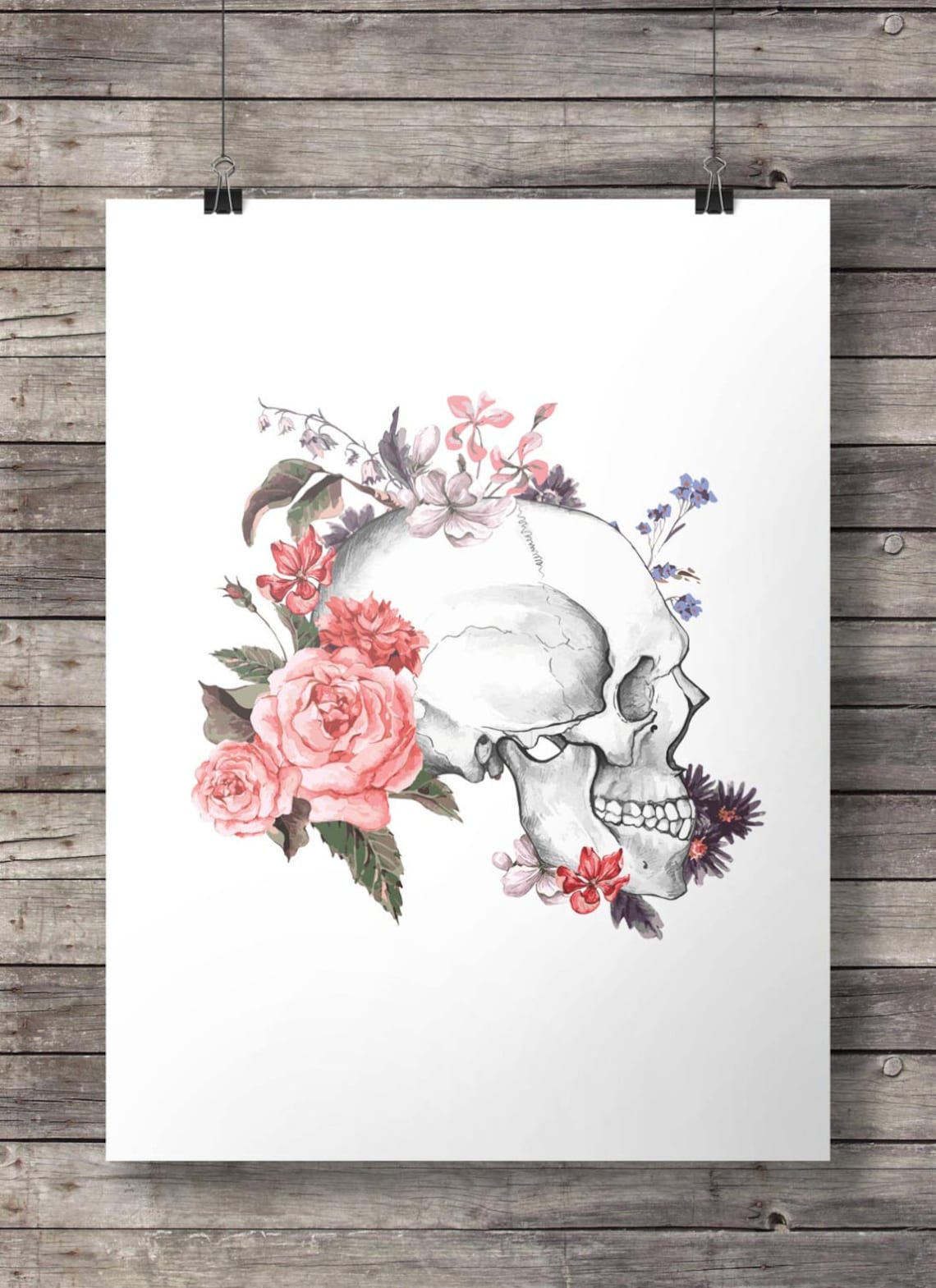 Skull Printable Art Watercolor Flower Floral Anatomy Skull | Etsy