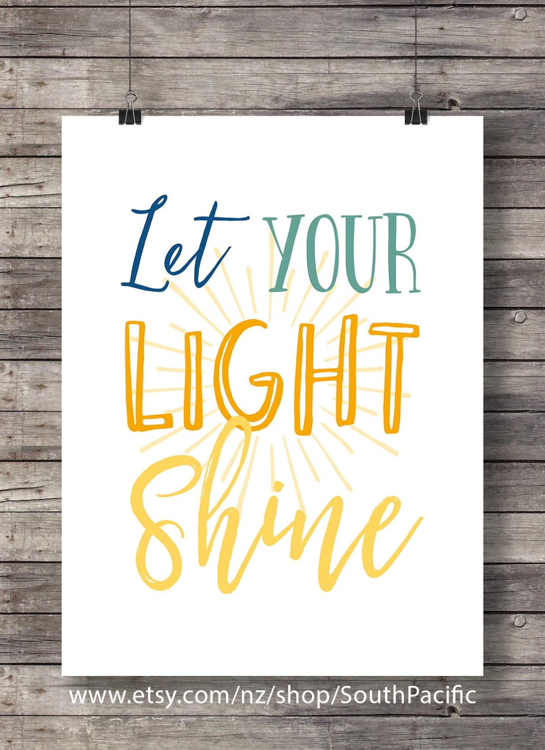 Let Your Light Shine Hand Lettering Typography Printable Art ...
