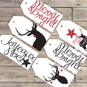 Christmas Printable Holiday Gift Tags Modern Minimal Deer Stag Tags Two ...