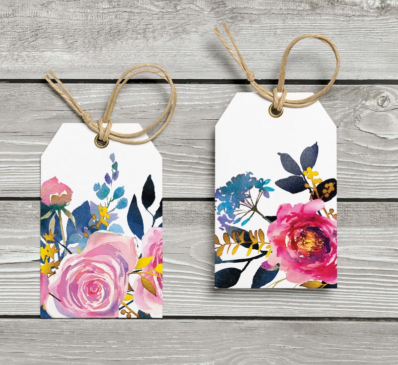 Happy Birthday Printable Gift Tags Botanical Floral Roses Etsy