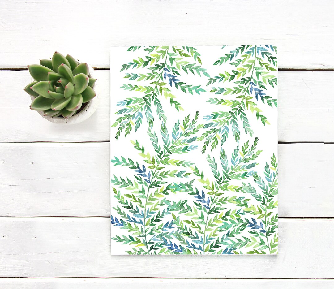 Green Watercolor Fern Print Nature Decor Printable Art Painting Fern Leaf Nature Print ...
