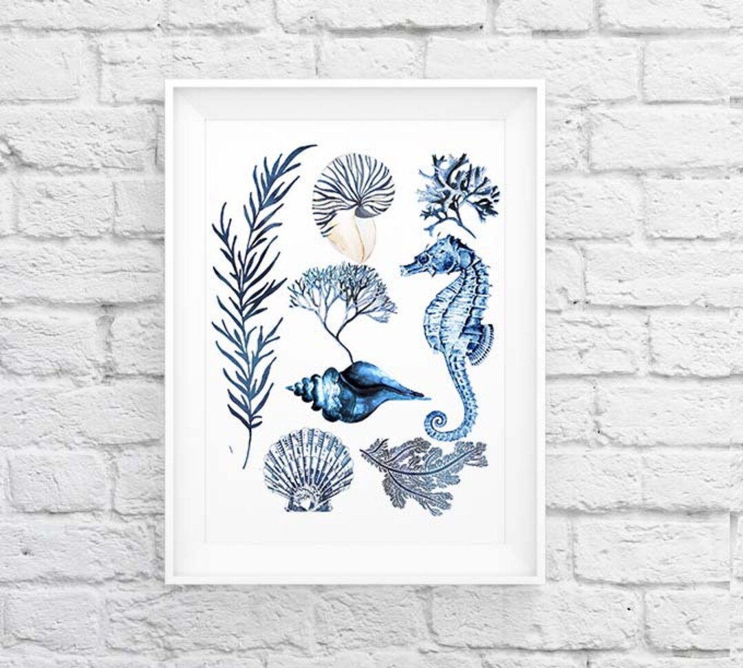 Sea Life Printable Art Wall Decor Art Print Blue Watercolor - Etsy