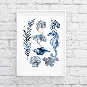 Sea Life Printable Art Wall Decor Art Print Blue Watercolor - Etsy