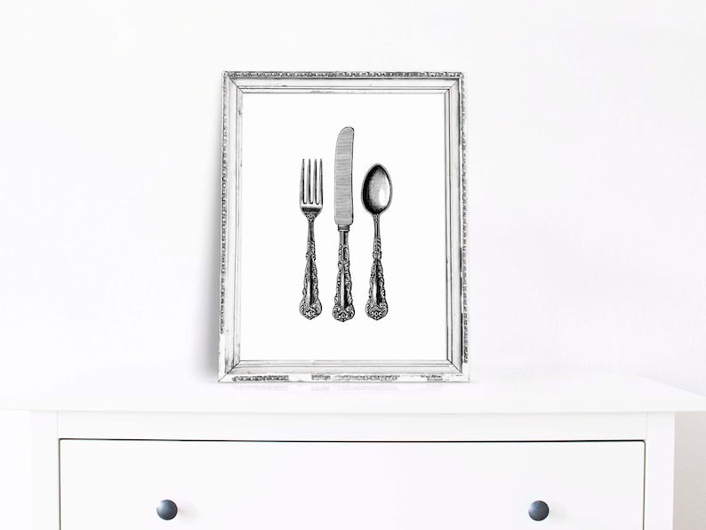 Silverware Vintage art print. Printable art Vintage Kitchen. | Etsy
