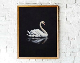 Vintage Swan painting | Antique painting | Vintage Kitchen Decor | Animal art print | Vintage European art