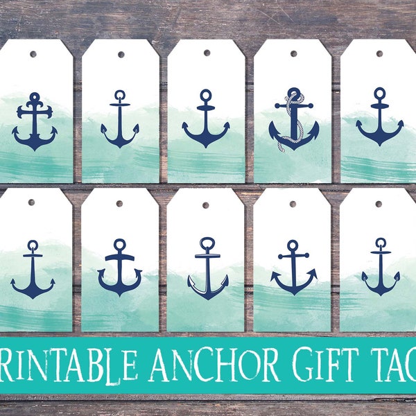 Gift tags  Printable nautical gift tags  Birthday gift tags  Printable anchor cards  blue water ocean  sea coastal water gift tags