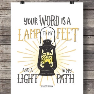 Bible verse  Your word is a light to my path  Psalm 119v105 Hand lettering typography lantern Printable wall art print INSTANT DOWNLOAD