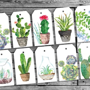 Botanical cacti gift tags Printable Botanical cards Cactus succulent gift tags image 1