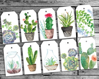 Botanical Cactus Gift Tags: Printable Succulent Cards (Digital Download)