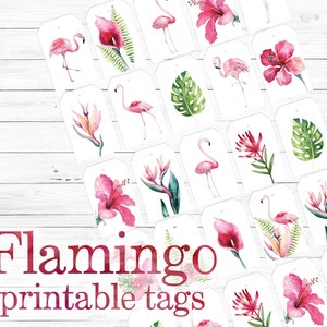 Flamingo Protea Geschenkanhänger 3x2 Zoll Aquarell Flamingo Printable Botanische Geschenkanhänger druckbare Anhänger