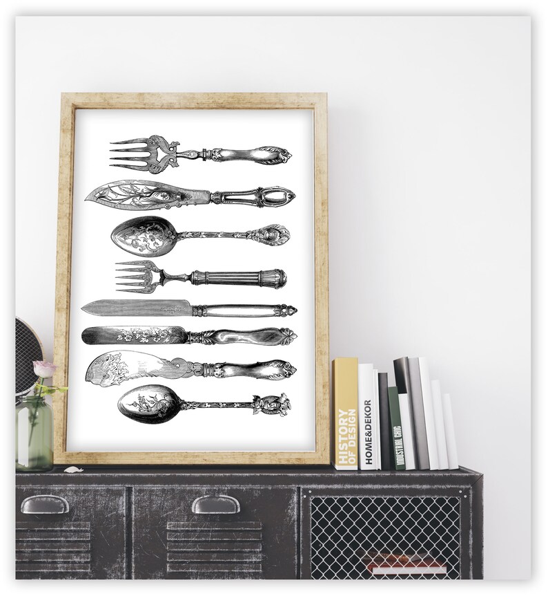 Silverware Vintage Art Print. Printable Art Vintage Kitchen. Etsy