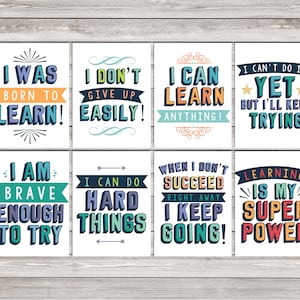 Growth Mindset Posters: Classroom Quote Art Prints (Set of 8) (Digital Download)