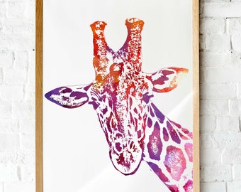 Giraffe face Watercolor Printable art Rainbow giraffe