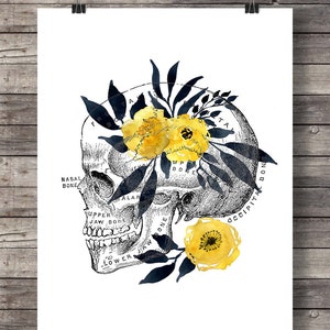 Skull Printable Art Watercolor Flower Floral Anatomy Skull Printable ...