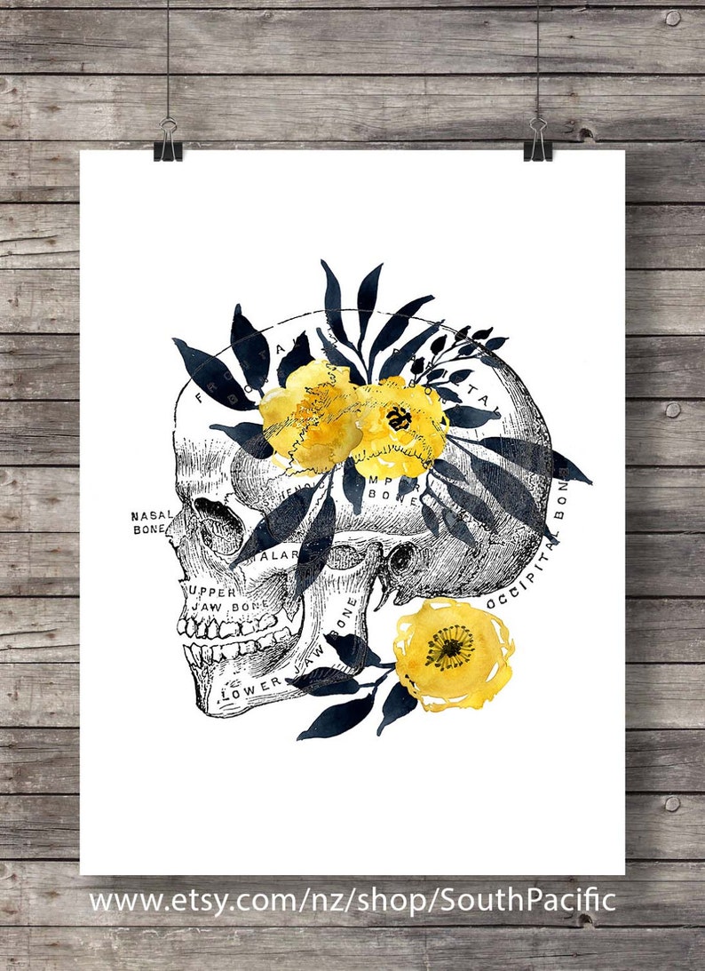 Skull Printable Art Watercolor Flower Floral Anatomy Skull - Etsy