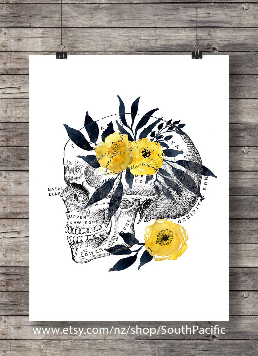 Skull Printable art Watercolor flower floral anatomy skull | Etsy