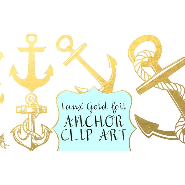 ANCHOR clip art gold foil anchor digital clip art nautical coastal clip art Instant download  clip art gold anchors PNG anchors