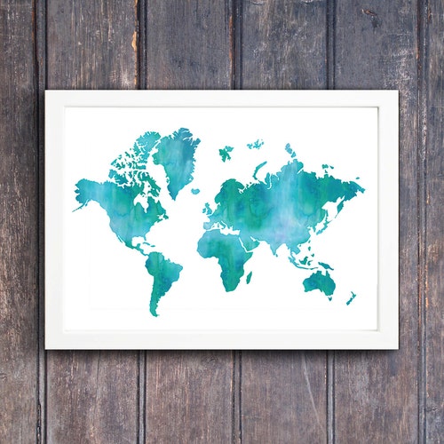 Watercolor World Map Printable Art Wanderlust Décor World | Etsy