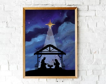 Christmas Printable wall art,  watercolor holiday Nativity print - DIY Holiday art