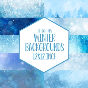 Winter theme backgrounds, icy frozen winter snowflake theme, 12x12 JPG  digital papers, printable digital backgrounds