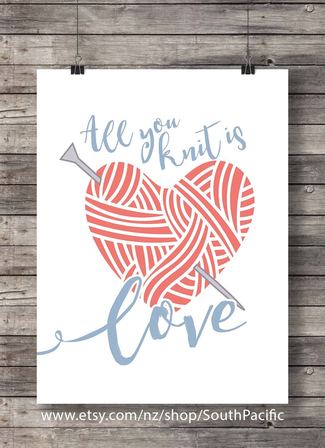 Knitting Printable art love art print All you knit is love Red Etsy
