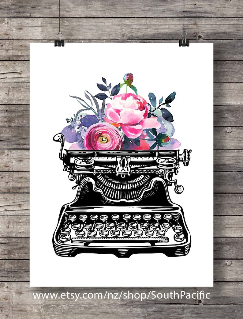 Vintage Typewriter Watercolor Flowers | Printable