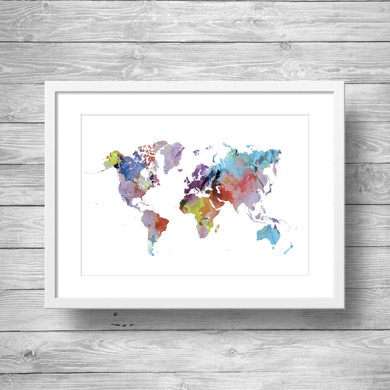 Printable art Rainbow Watercolor world map Printable wall art Printable Geography wall artPrintable watercolor world map travel decor