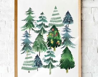 Watercolor Christmas Tree Print: Holiday Wall Art (Digital Download)
