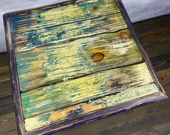 Farm House Table, Hand Painted Coffee Table  on Reclaimed Wood, Functional Home Decor!