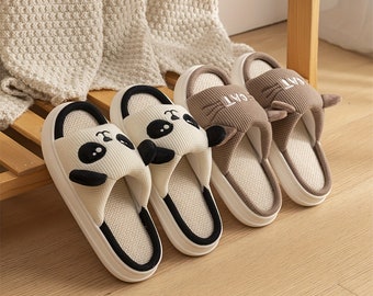 Open Toe Slippers, Cute Cartoon Animal Graphic Design ,Fabric Uppers, Lightweight Slip On Indoor Walking Shoes, For Spring Summer And Autumn