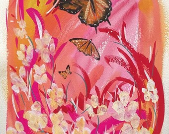 Taking Flight. Butterfly Art Shimmer Metallic Colorful Soul Gouache Painting