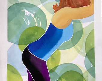 Persevering. Women Yoga Watercolor and Gouache Painting Art