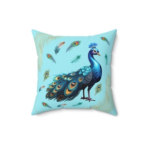 peacock, feathers, pillow, throw, decor, bedroom, turquoise, blue