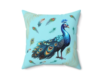 Peacock Spun Polyester Square Pillow