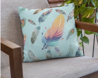 Boho Feather Spun Polyester Square Pillow