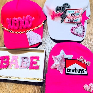 Custom Trucker Hat with Patches & Chains, Trendy Festival Hat, Streetwear Trucker Hat Bar, Edgy Concert Outfit Accessory, Boho or Y2K Style