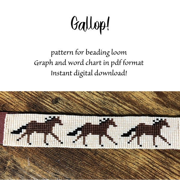 Gallop! Galloping horses pattern for Bead loom, horse beadwork design, horse beading loom design, Instant digital download !
