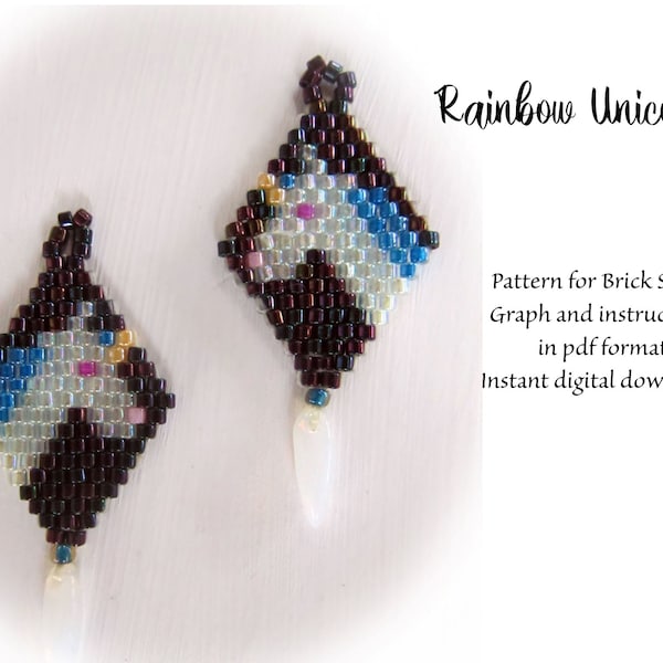 Rainbow unicorn earring pattern in delica beads,brick stitch beading pattern, instant download, digital download!