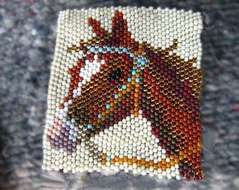 Beading pattern for peyote stitch,western horse in turquoise bridle,  digital download!