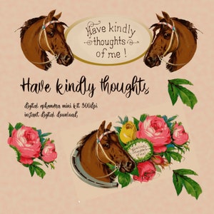Vintage Pony Clipart, digitale Kunst Mini Kit, druckbare digitale Ephemera, Pferd Scrapbook, Junk Journal