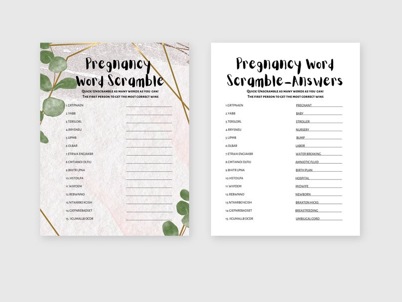 Pregnancy Word Scramble Game Baby Shower Games Instant Download ...