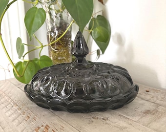 Vintage Butter Dish Anchor Hocking Fairfield in Smoke Color