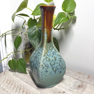 Studio Art Pottery Turquoise and Brown Dripware Vase