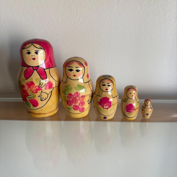 Hand-Painted Matryoshka Nesting Dolls Set of 5: Russian Folk Art Home Decor